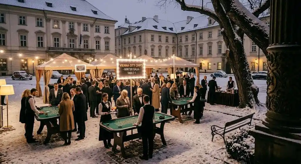 Exclusive offline place intended for organizing events, offering paid reservations for gambling sessions (roulette, poker, blackjack) purely for entertainment purposes