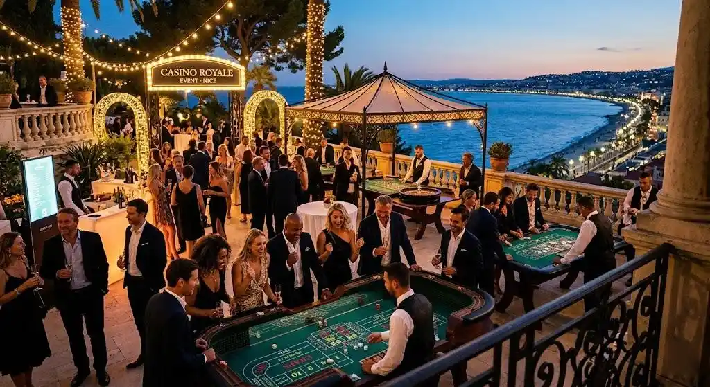 Exclusive offline place intended for organizing events, offering paid reservations for gambling sessions (roulette, poker, blackjack) purely for entertainment purposes
